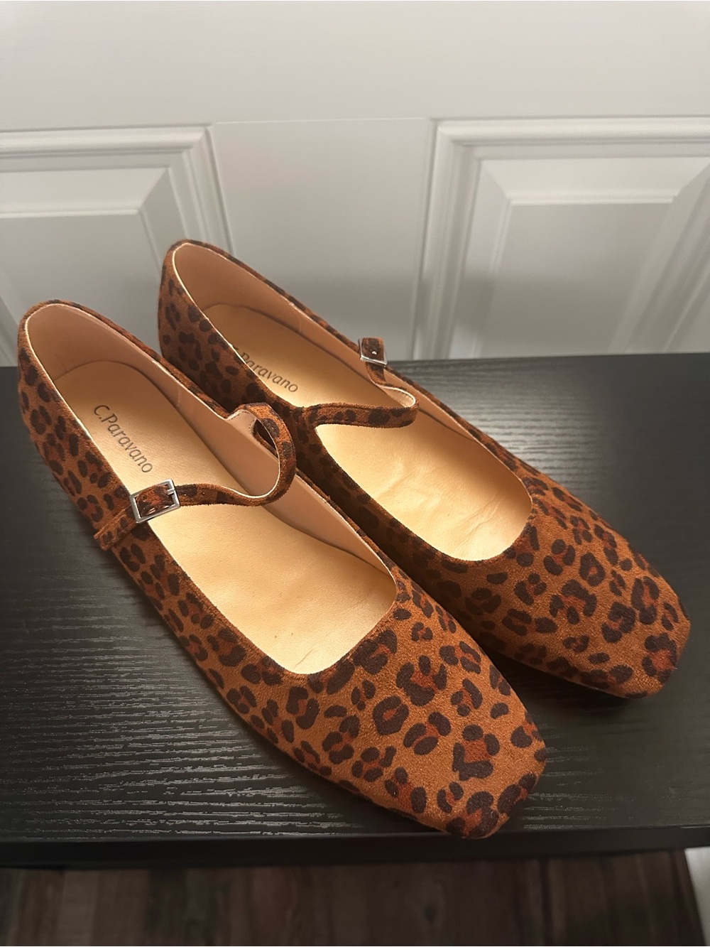 Caparros Leopard Print Mary Jane Flats - Tan/Black